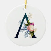 Extravagante florale Monogramm Letter A Keramik Ornament (Vorne)