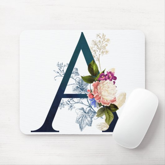 Extravagante florale Monogramm Letter A Mousepad (Mit Mouse)