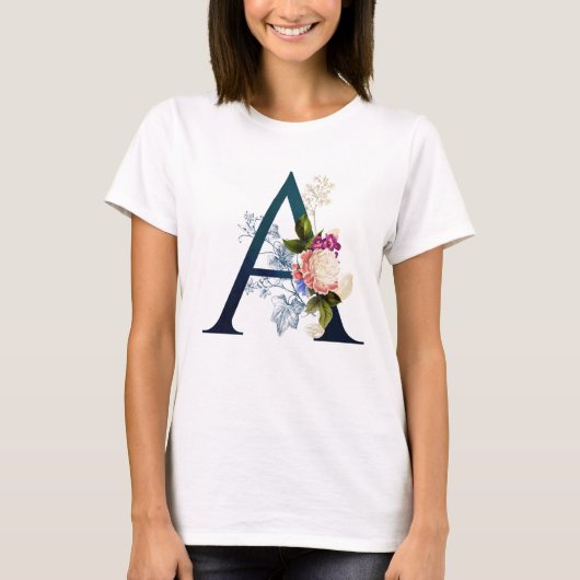 Extravagante florale Monogramm Letter A T-Shirt (Vorderseite)