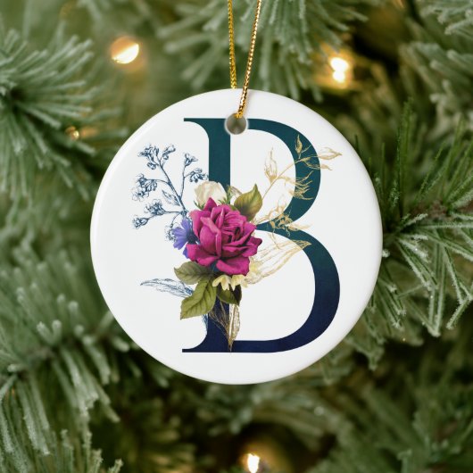 Extravagante florale Monogramm Letter B Keramik Ornament (Baum)