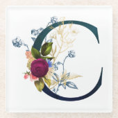 Extravagante florale Monogramm Letter C Glasuntersetzer (Vorderseite)