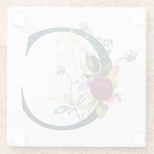 Extravagante florale Monogramm Letter C Glasuntersetzer (Rückseite)