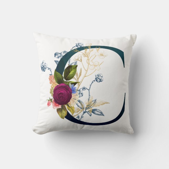 Extravagante florale Monogramm Letter C Kissen (Vorderseite)