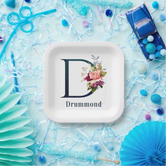 Extravagante florale Monogramm Letter D Custom Wed Pappteller (Party)