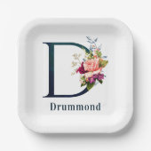 Extravagante florale Monogramm Letter D Custom Wed Pappteller (Vorderseite)