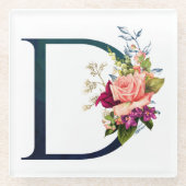 Extravagante florale Monogramm Letter D Glasuntersetzer (Vorderseite)