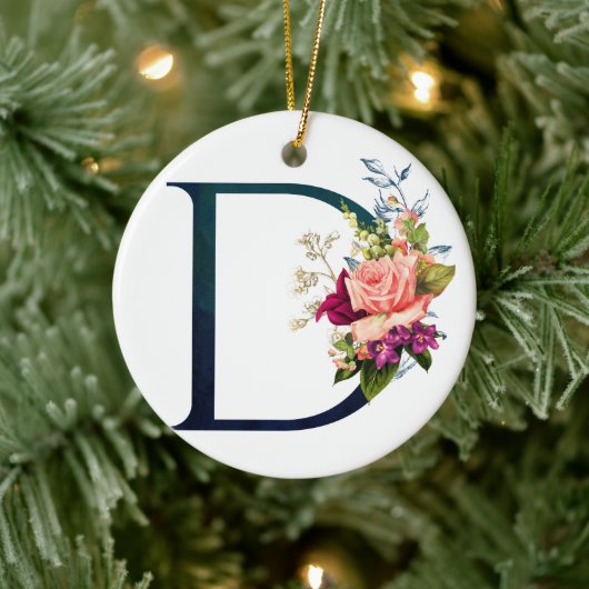Extravagante florale Monogramm Letter D Keramik Ornament (Baum)