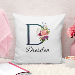 Extravagante florale Monogramm Letter D Personalis Kissen