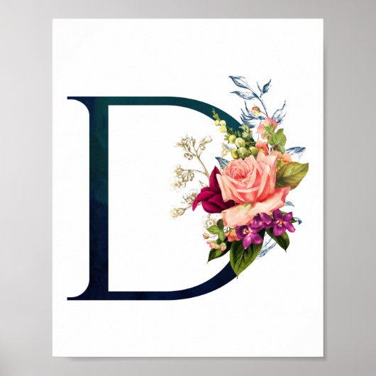Extravagante florale Monogramm Letter D Poster (Vorne)