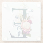 Extravagante florale Monogramm Letter E Glasuntersetzer (Rückseite)