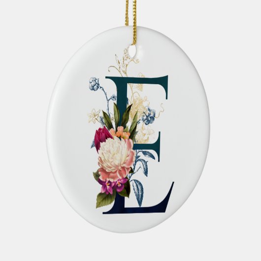 Extravagante florale Monogramm Letter E Keramik Ornament (Rechts)