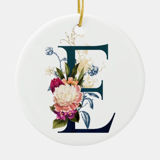 Extravagante florale Monogramm Letter E Keramik Ornament (Vorne)