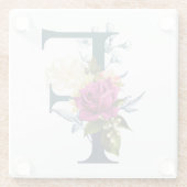 Extravagante florale Monogramm Letter F Glasuntersetzer (Rückseite)
