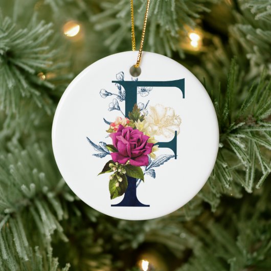 Extravagante florale Monogramm Letter F Keramik Ornament (Baum)