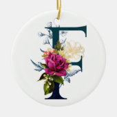 Extravagante florale Monogramm Letter F Keramik Ornament (Vorne)
