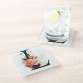 Extravagante florale Monogramm Letter L Glasuntersetzer (Schrägansicht)