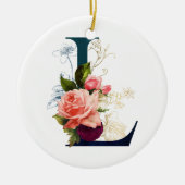 Extravagante florale Monogramm Letter L Keramik Ornament (Vorne)