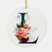 Extravagante florale Monogramm Letter L Personalis Keramik Ornament (Vorne)