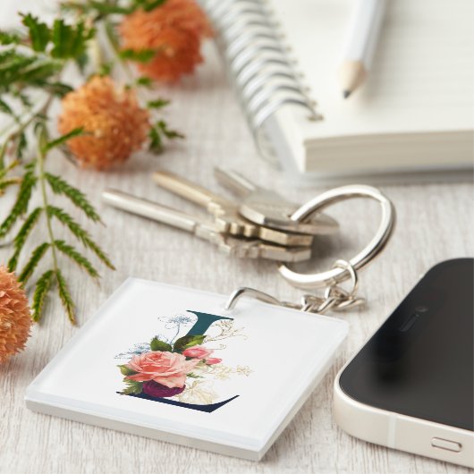 Extravagante florale Monogramm Letter L Schlüsselanhänger (Vorderseite rechts)