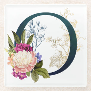 Extravagante florale Monogramm Letter O Glasuntersetzer