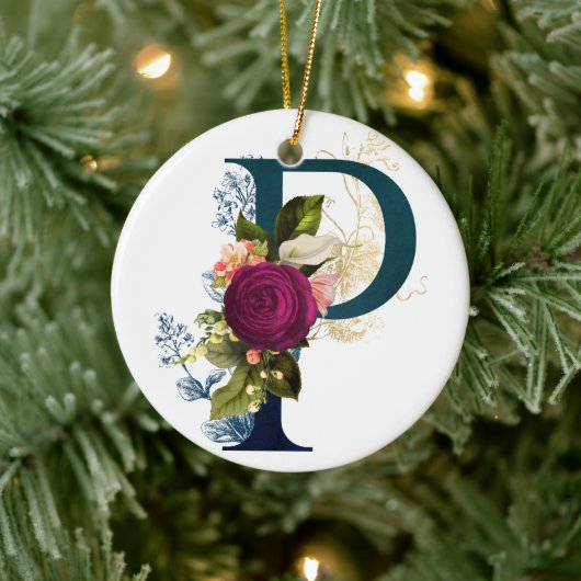 Extravagante florale Monogramm Letter P Keramik Ornament (Baum)