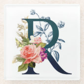 Extravagante florale Monogramm Letter R Glasuntersetzer (Vorderseite)