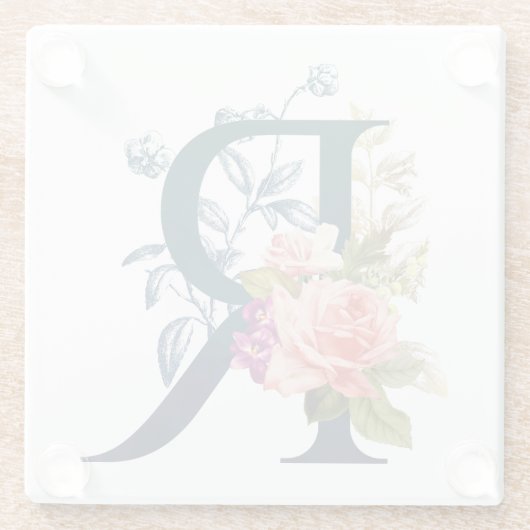 Extravagante florale Monogramm Letter R Glasuntersetzer (Rückseite)