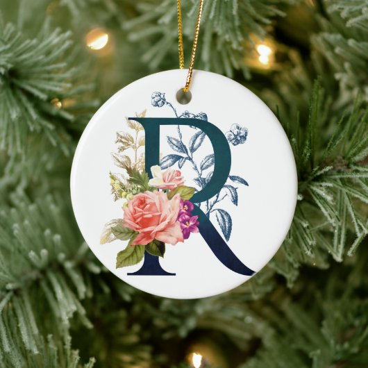 Extravagante florale Monogramm Letter R Keramik Ornament (Baum)
