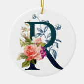 Extravagante florale Monogramm Letter R Keramik Ornament (Vorne)