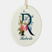 Extravagante florale Monogramm Letter R Keramik Ornament (Rechts)