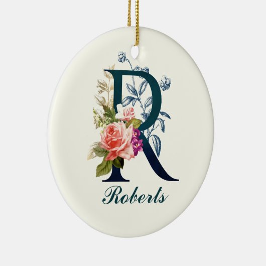 Extravagante florale Monogramm Letter R Keramik Ornament (Rechts)