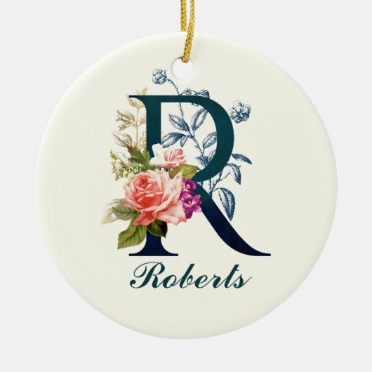 Extravagante florale Monogramm Letter R Keramik Ornament (Vorne)