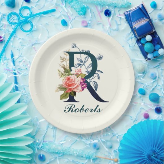 Extravagante florale Monogramm Letter R Pappteller (Party)