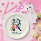 Extravagante florale Monogramm Letter R Pappteller (Party)