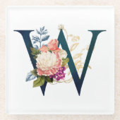 Extravagante florale Monogramm Letter W Glasuntersetzer (Vorderseite)