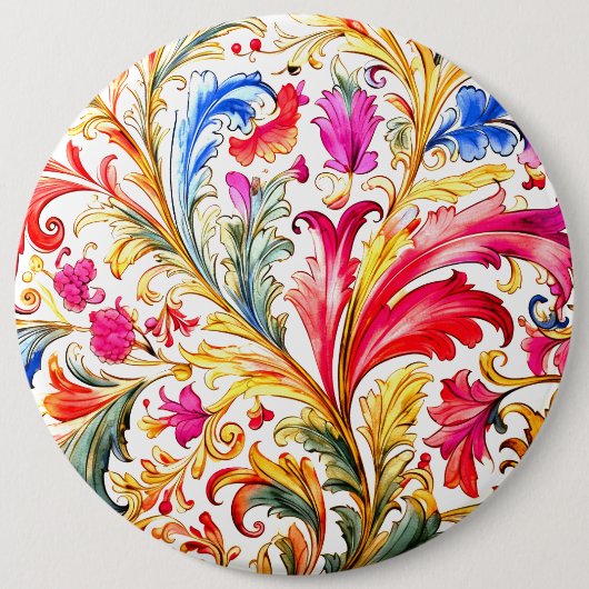 Extravagante florentinische Design Wasserfarben-Bl Button (Vorderseite)