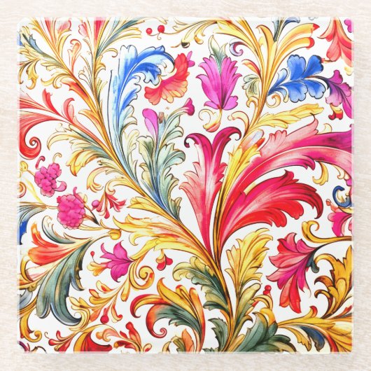 Extravagante florentinische Design Wasserfarben-Bl Glasuntersetzer (Vorderseite)