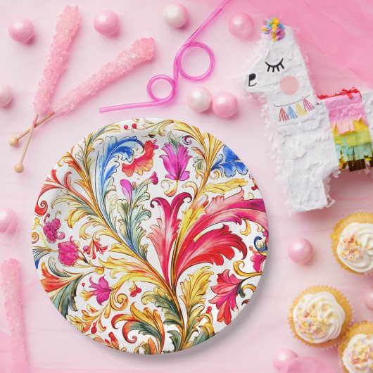 Extravagante florentinische Design Wasserfarben-Bl Pappteller (Party)