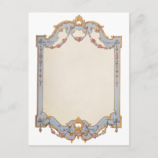 Extravagante Französisch Vintage Frame Blue Gold S Postkarte (Vorderseite)