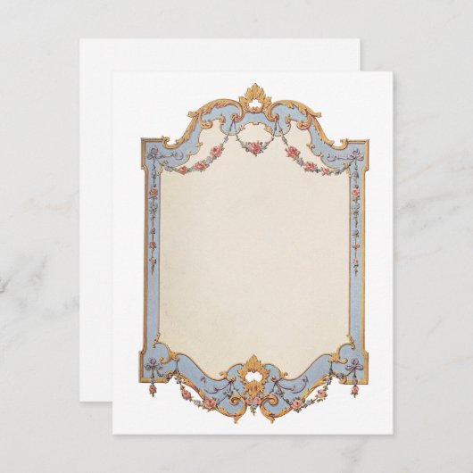 Extravagante französische Frame Blue Gold Scroll R Einladung (Vorne/Hinten)