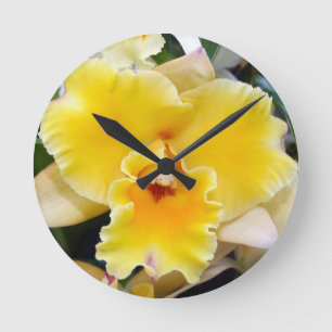 Extravagante gelbe Orchidee Runde Wanduhr