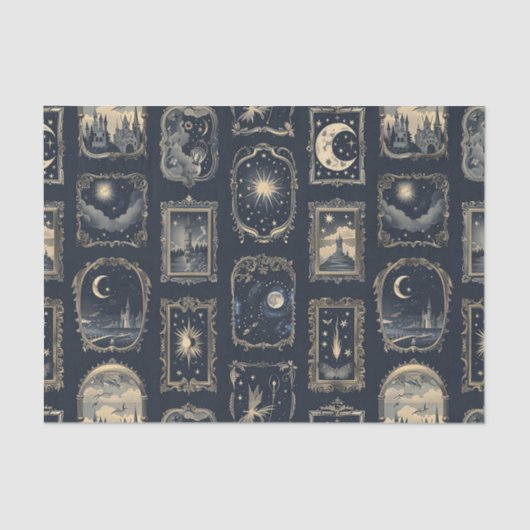 Extravagante Gerahmte Himmelsbilder auf blauem Hin Seidenpapier (Vorderseite)