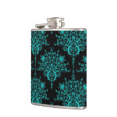 Extravagante Girly Floral Damask Stilvoll Schwarz Flachmann (Links)