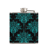 Extravagante Girly Floral Damask Stilvoll Schwarz Flachmann (Rückseite)