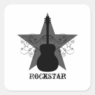Extravagante Gitarren-Star-Wirbel Square Sticker,  Quadratischer Aufkleber