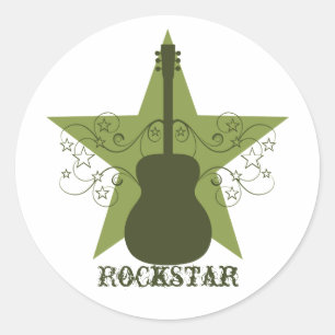Extravagante Gitarren-Star-Wirbel Sticker, Grün Runder Aufkleber