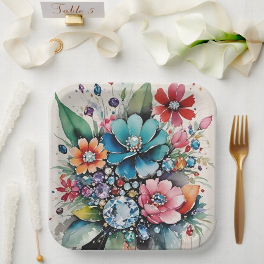 Extravagante Glam-Blume Edelsteine und funkelnde J Pappteller (Hochzeit)