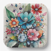 Extravagante Glam-Blume Edelsteine und funkelnde J Pappteller (Vorderseite)