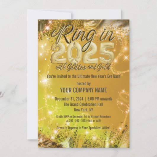 Extravagante glühende Gold Neujahrsfeier Einladung (Vorderseite)