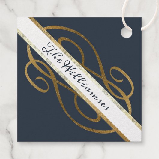 Extravagante Gold Foil Wirbel Dunkelblau Frohe Wei Geschenkanhänger (Rückseite)